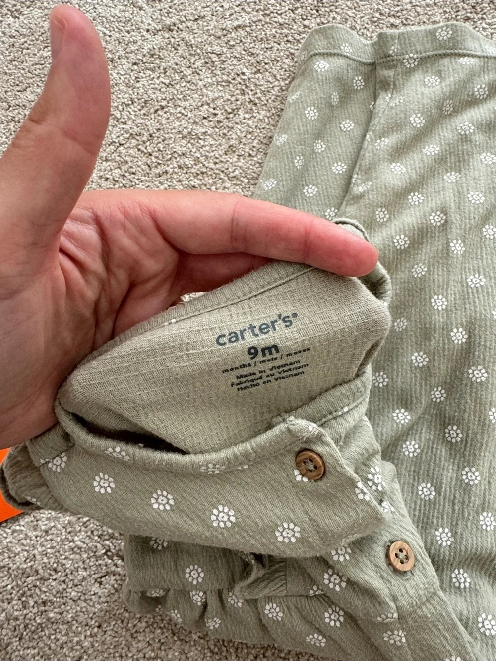 Carter's Sage Green Floral Button-Front Romper